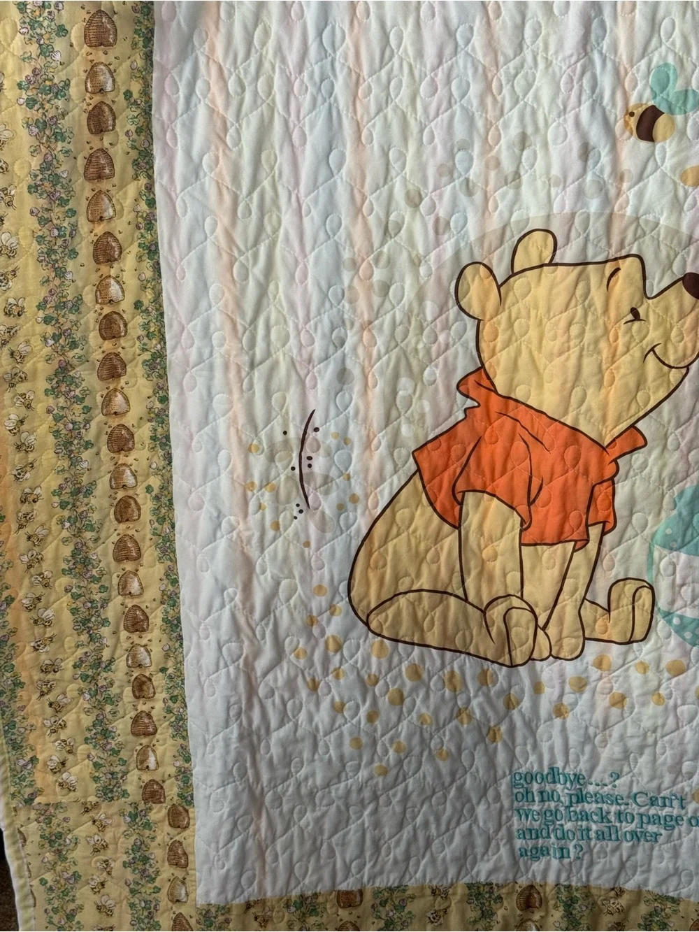 Winnie the Pooh honey pot and bees quilted blanket comforter 52” X 62”